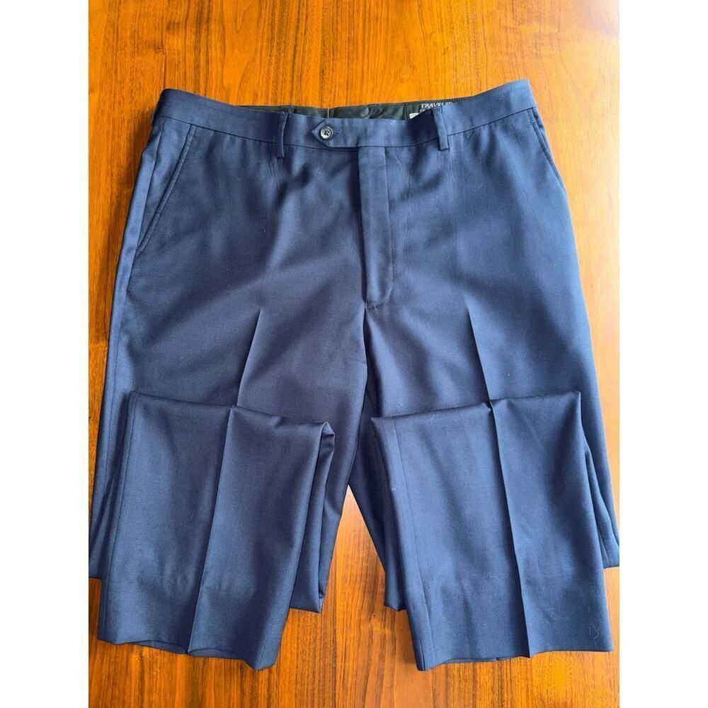 Jos. A. Bank Traveler Custom Made Men's Dress Trousers Navy Blue Pleated 36x31